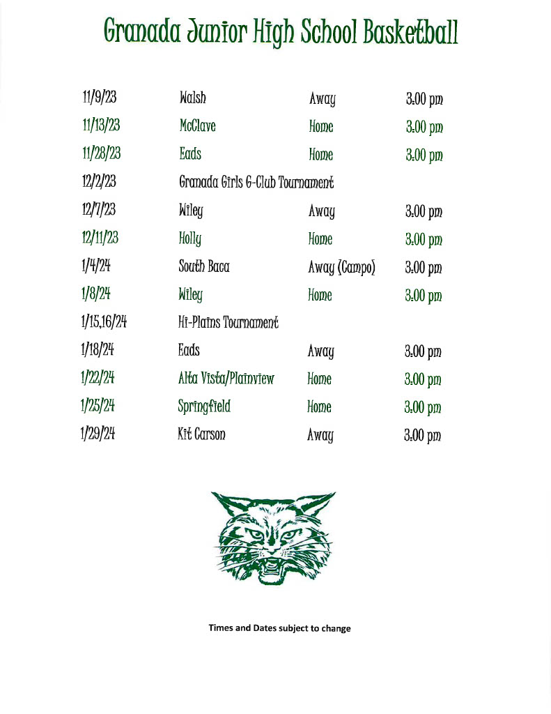 Sports Schedules Granada School RE1
