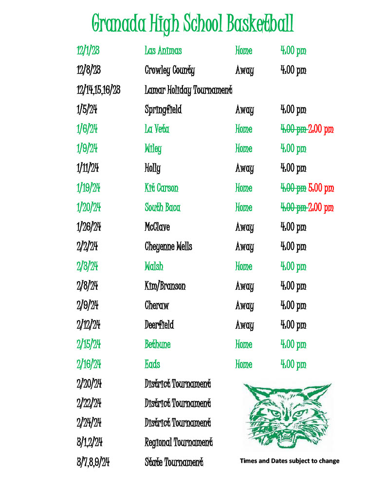 Sports Schedules Granada School RE1