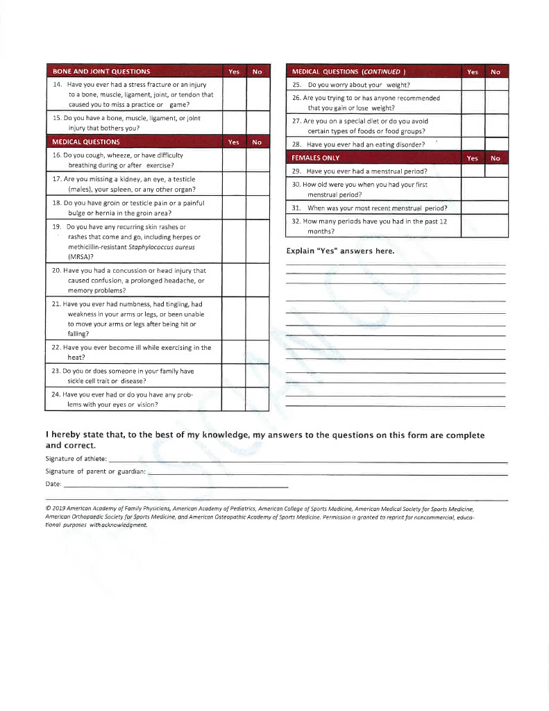 Sports Physical Granada School RE1