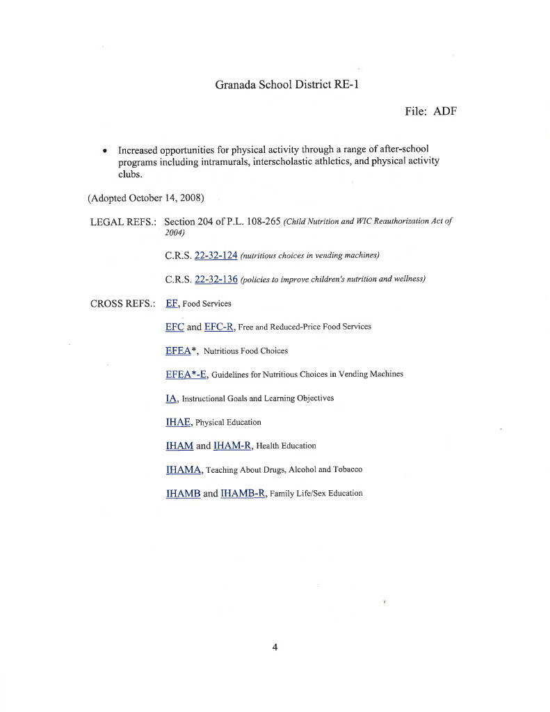 School Wellness Policy Granada School RE1