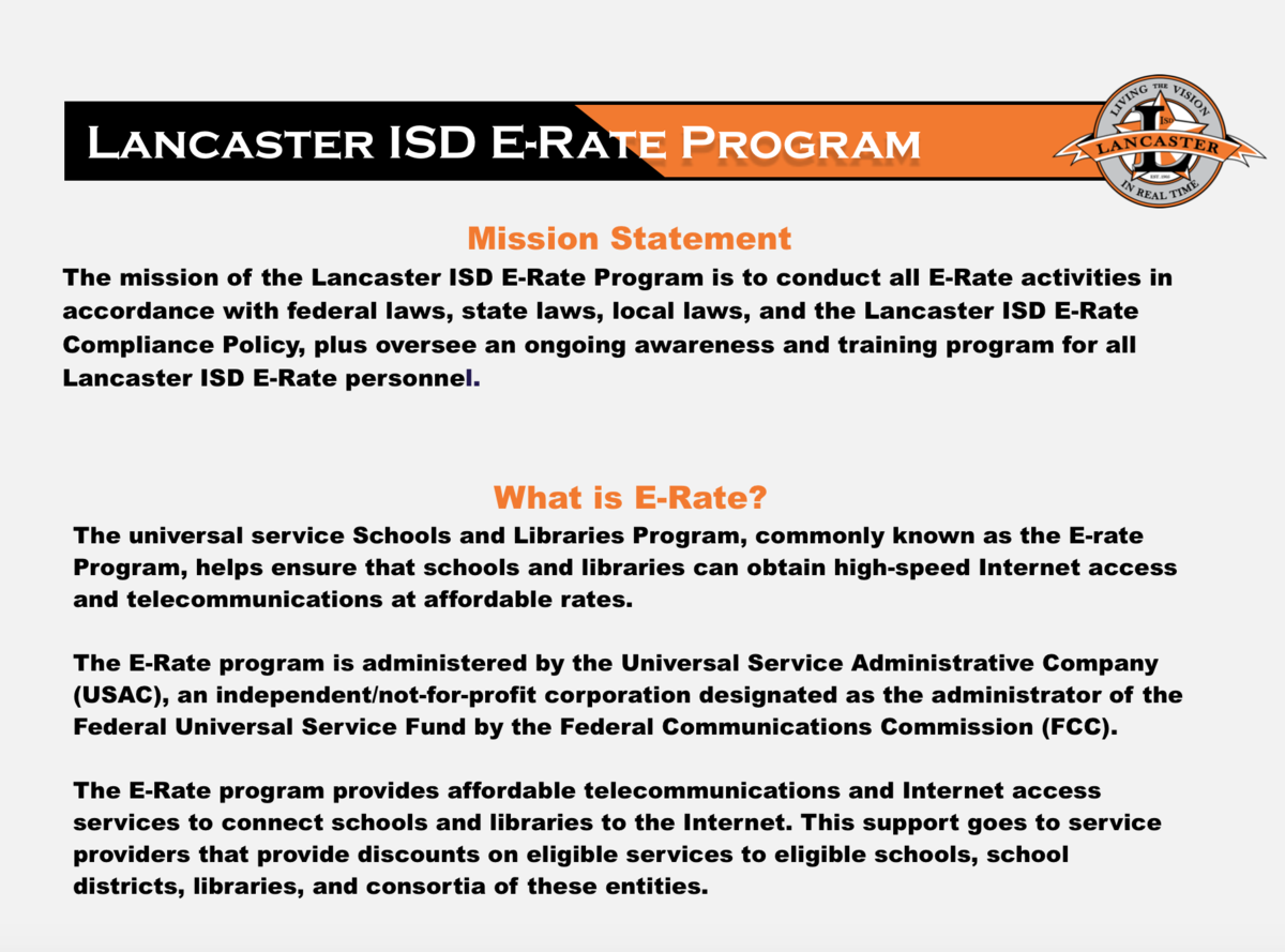 Lancaster ISD Rate Program info