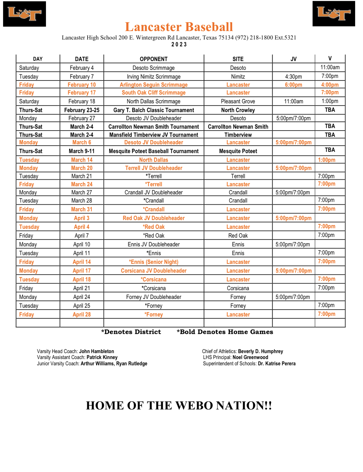 Lancaster Tigers Athletics Schedules Lancaster Independent School