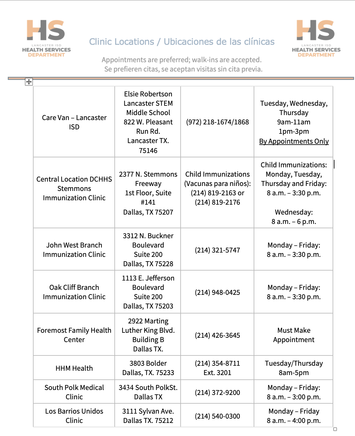 Immunization Clinics 