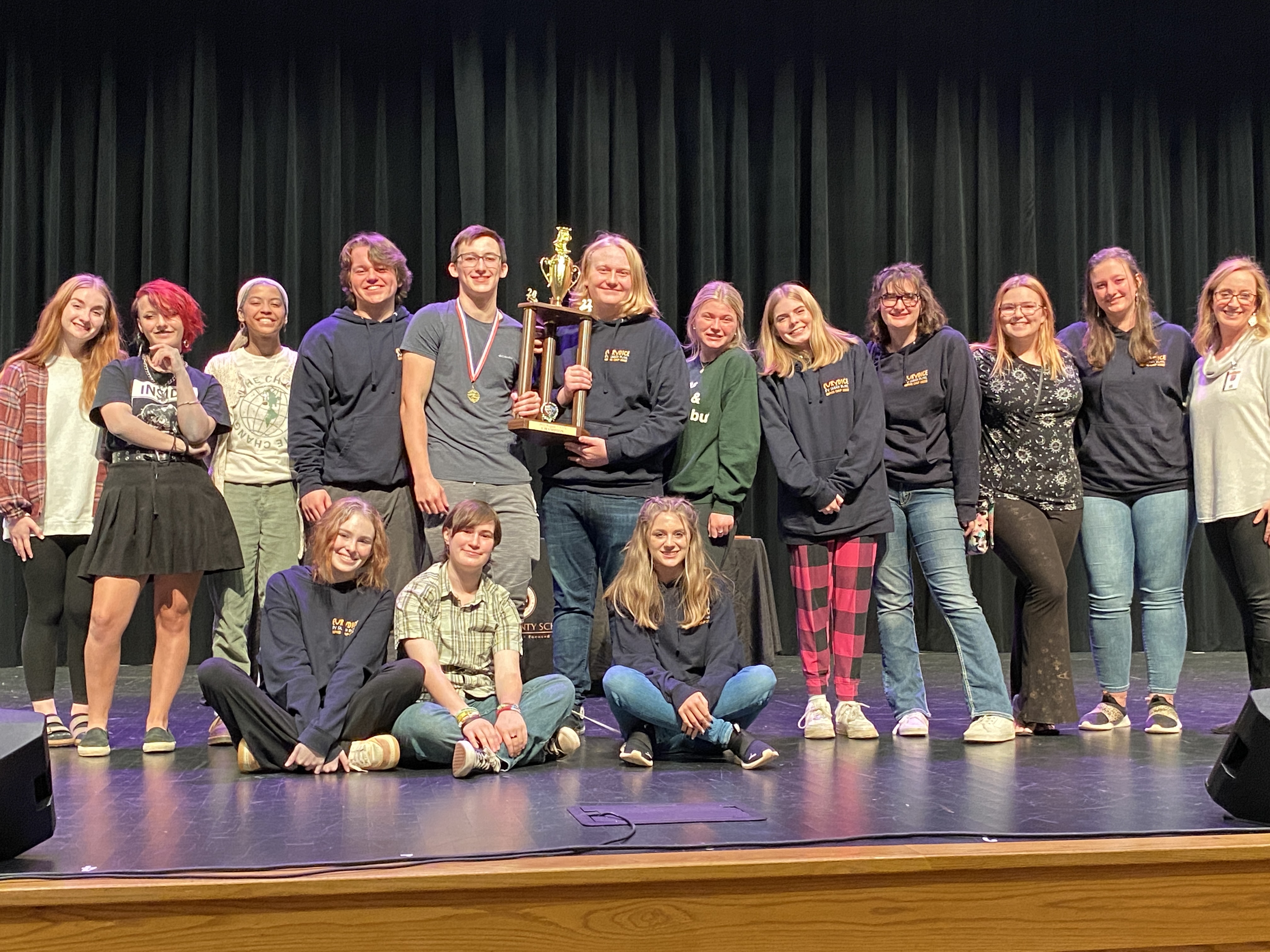 MP students after winning the one act play regional competition