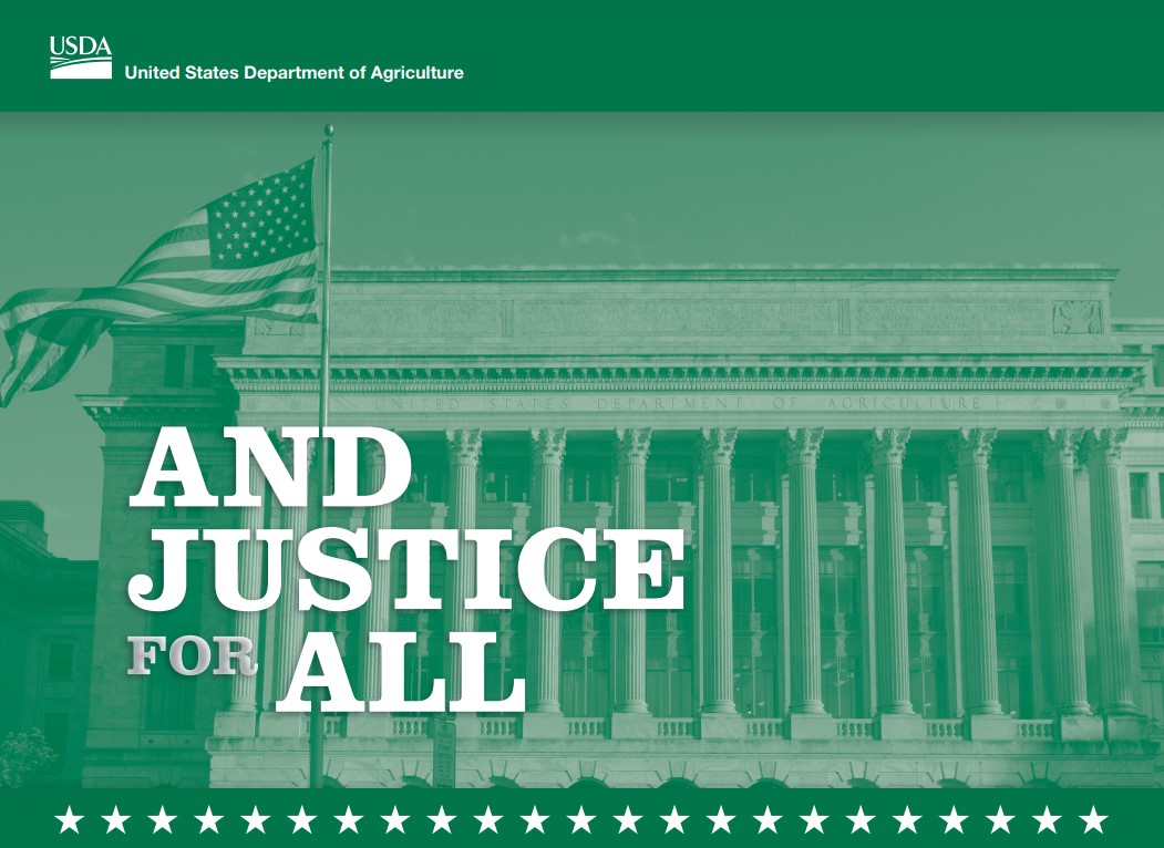 Green graphic that says "And Justice For All"