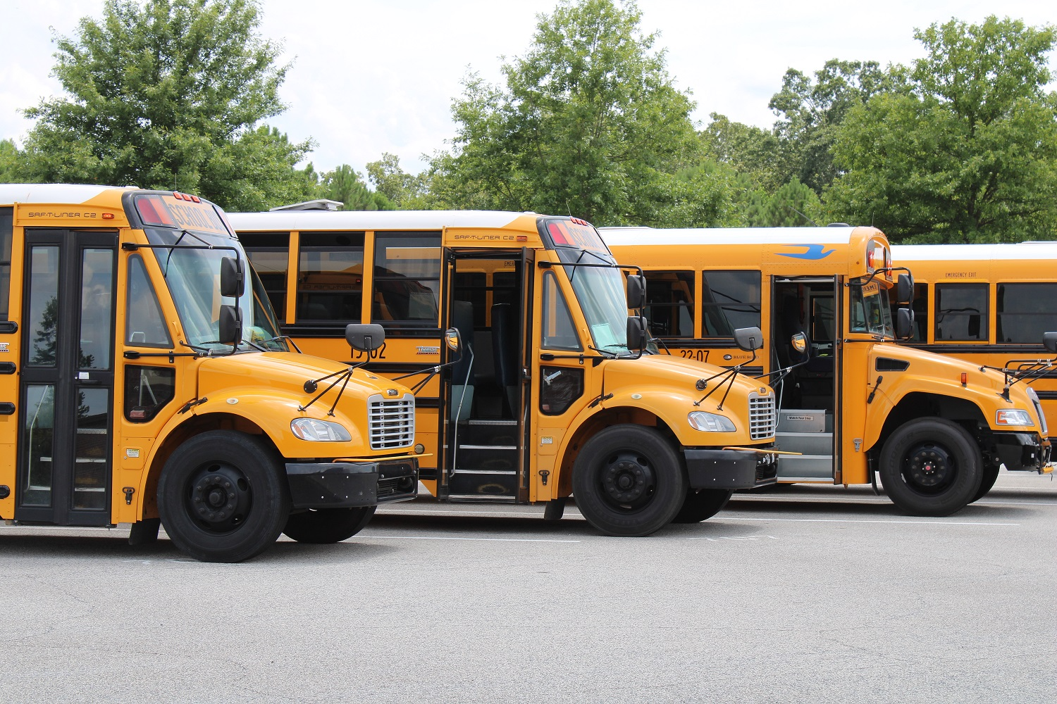 School busese in parking lot