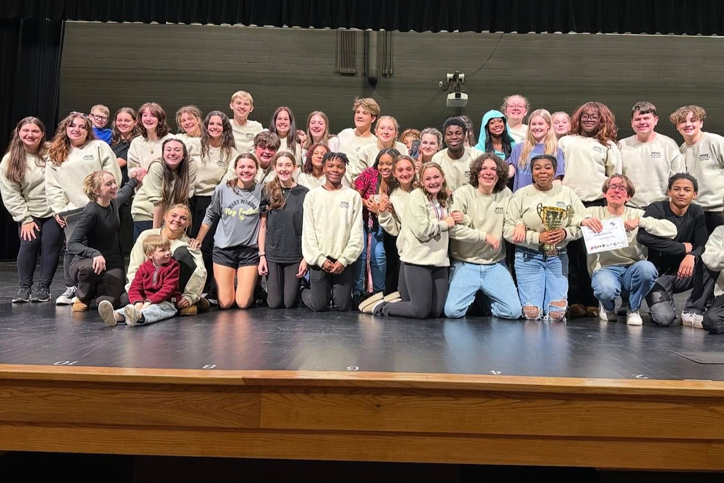 MP theatre kids with their awards at regional competition