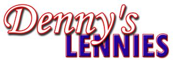 Bright red and blue text on a white background. "Denny's" in red with a stylized cursive 's'. "Lennies" in blue.