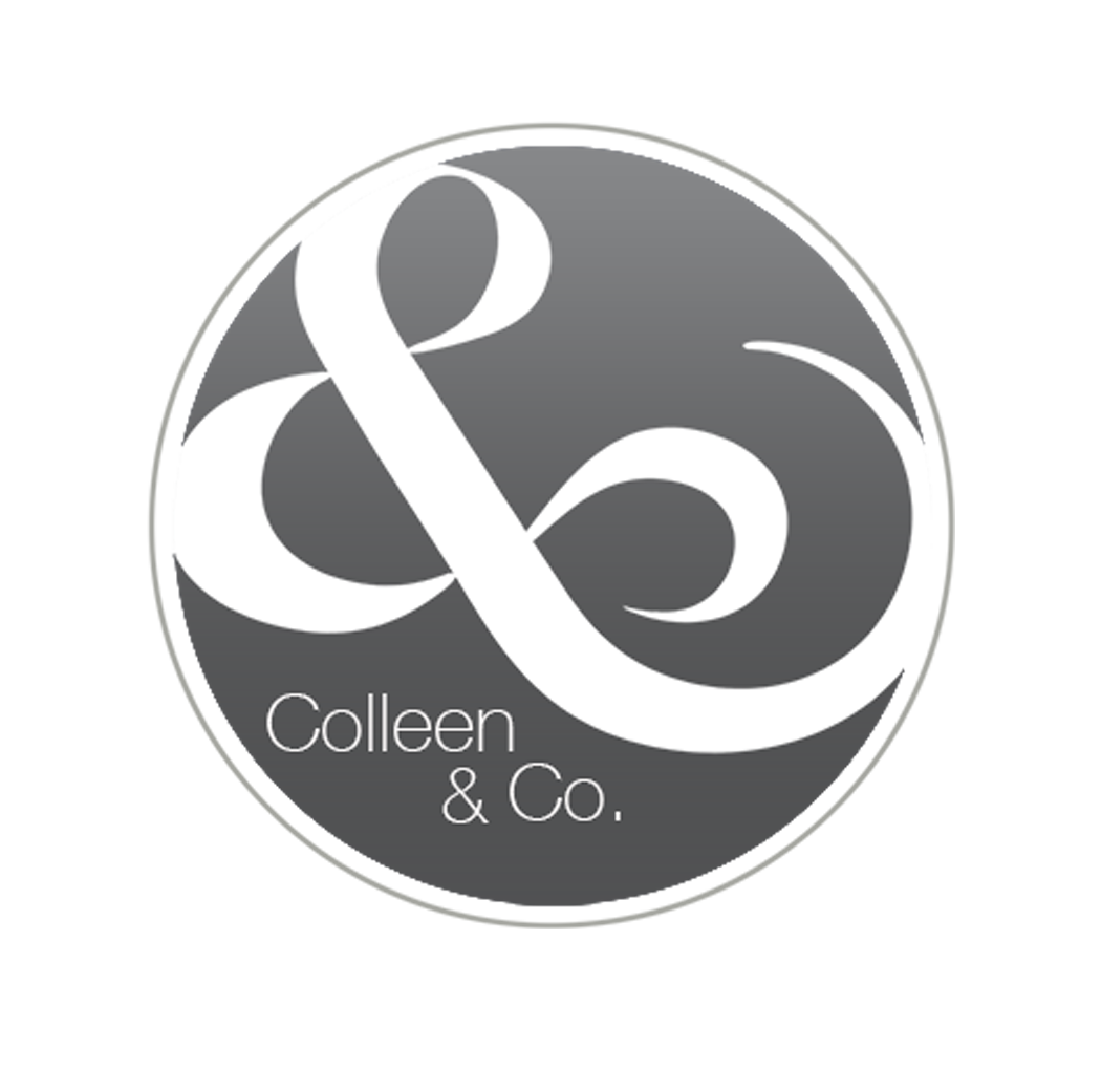 Logo for Colleen & Co. displays a stylized "and" symbol in white on a gray circle against a black background.