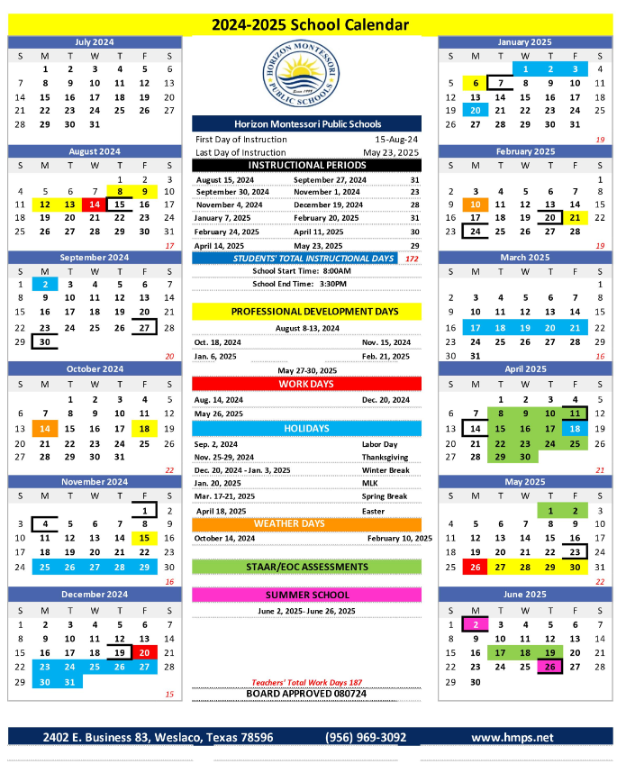 2024 - 2025 Calendar