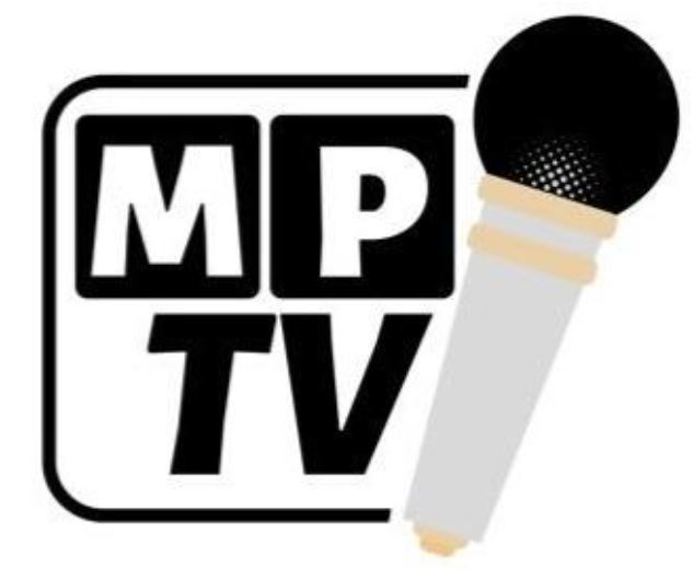 mptv logo with a white and gold microphone next to letter M P T V