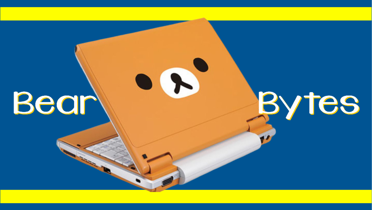 Bear Bytes Newsletter logo - laptop with bear face on blue background