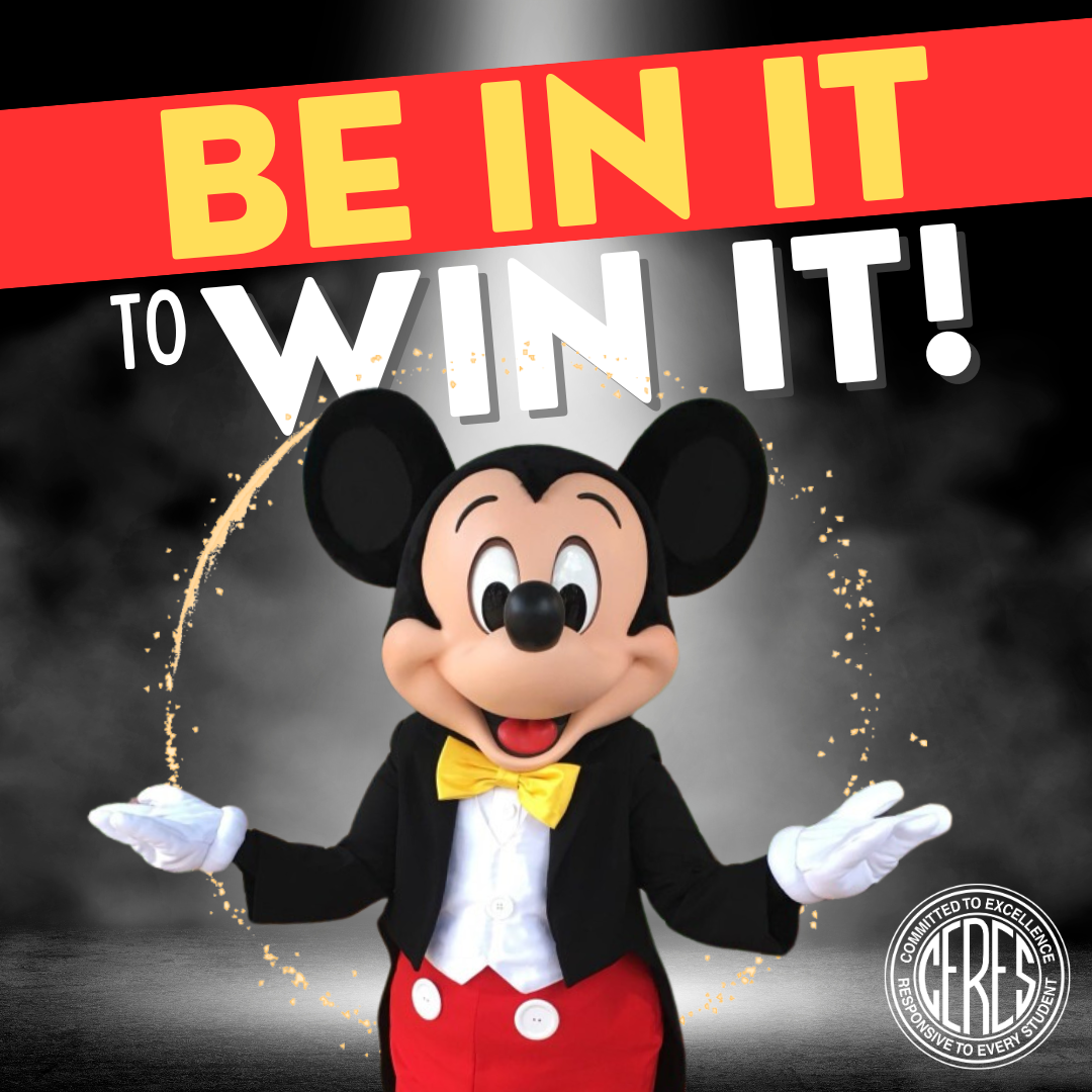 Mickey Mouse under headline: Be In It to Win It