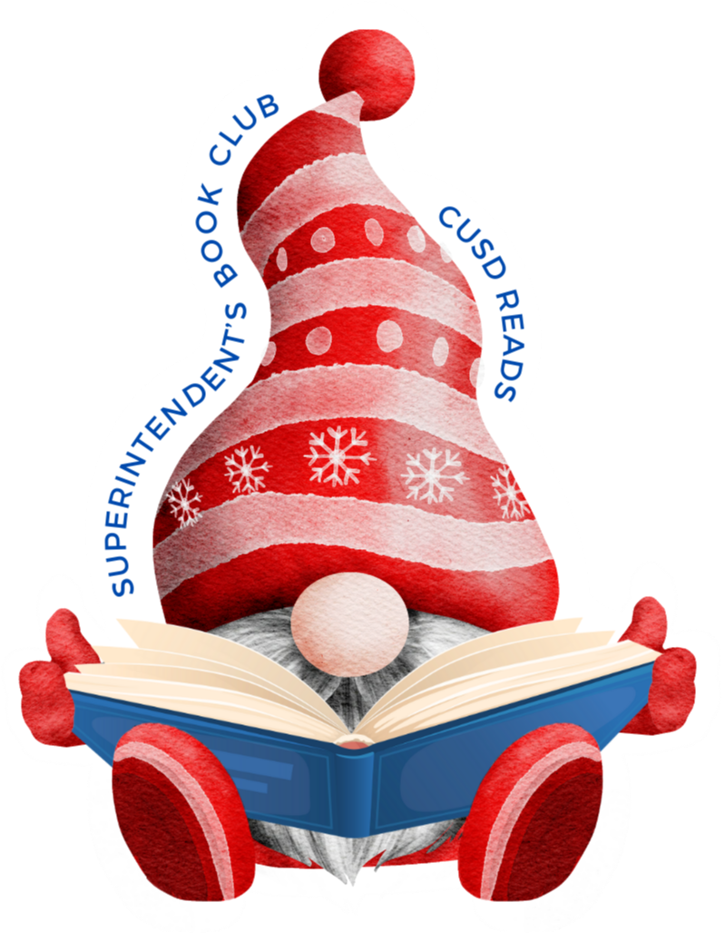 Gnome with holiday hat reading book