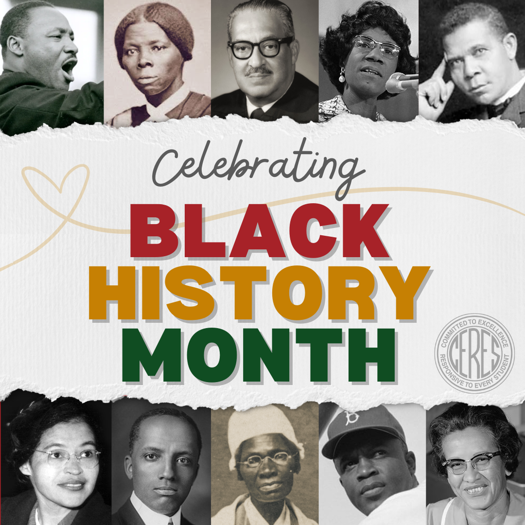 Black History Month Graphic with images of prominent historical figures