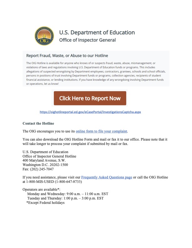 Office of Inspector General Notice