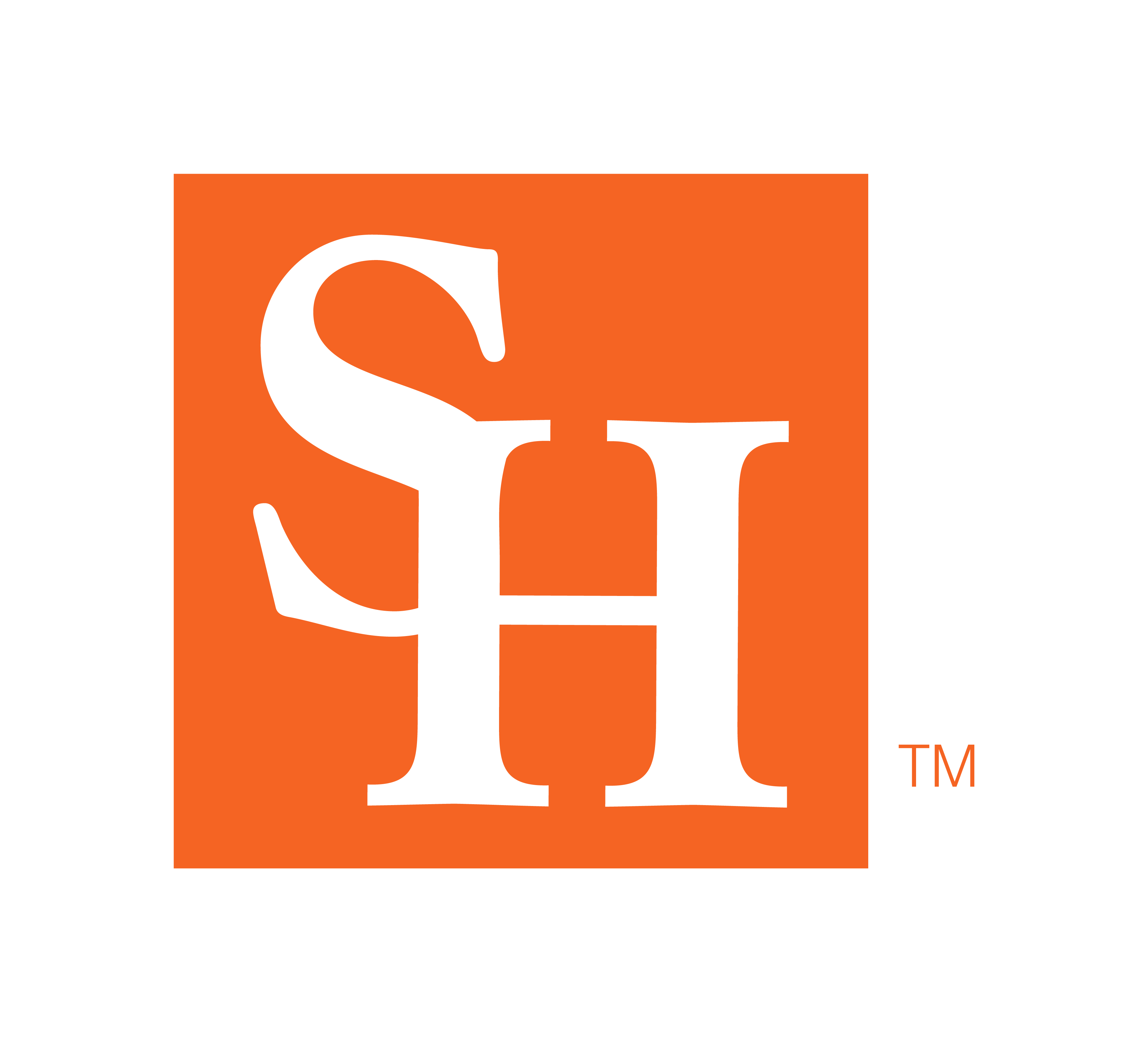 Sam Houston State University logo--Orange background with white SH overlapping each other