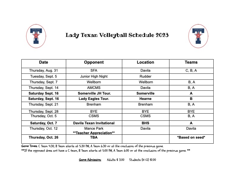 Volleyball Schedule 2023