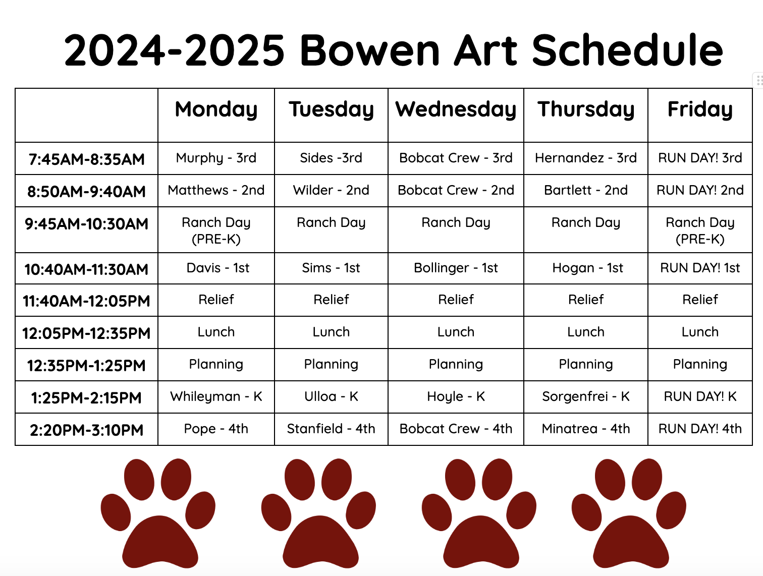 Art Schedule