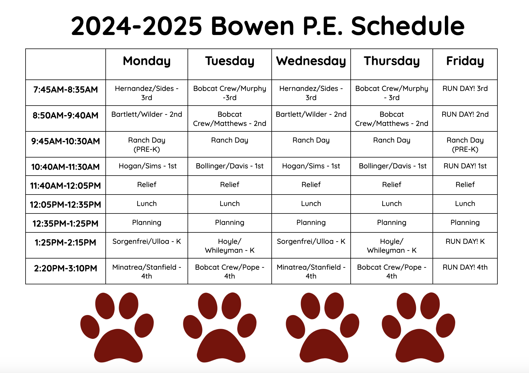 PE Daily Schedule