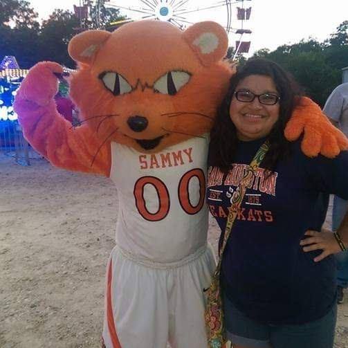 Me with SHSU's mascot, Sammy the Bearkat