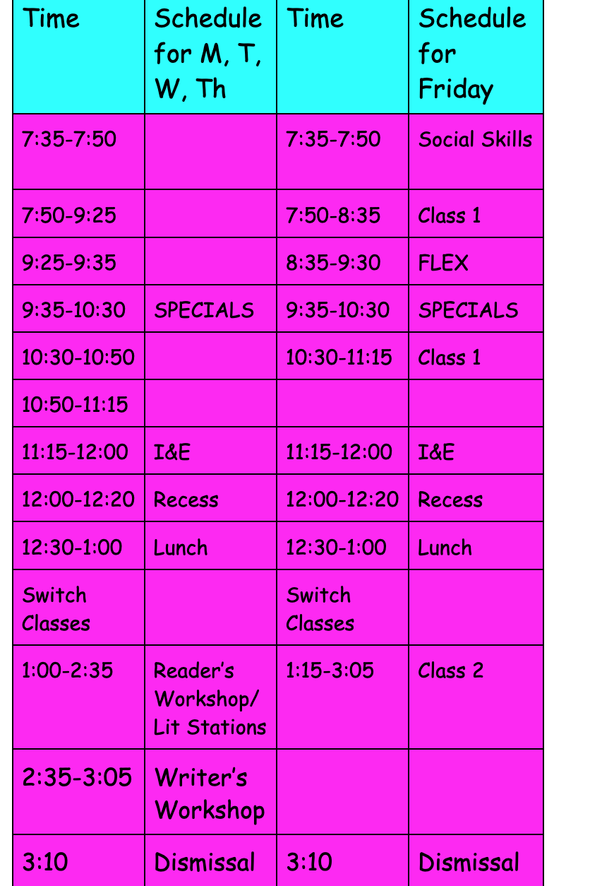 4th Grade ELA Schedule 