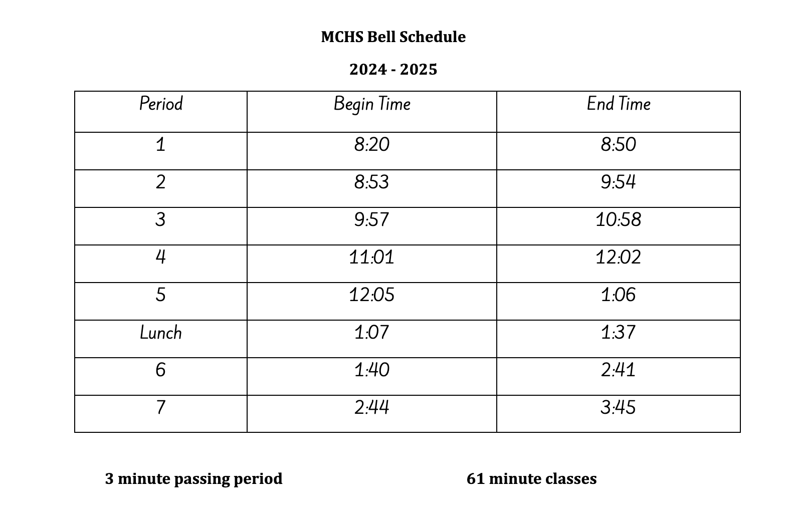 Bell Schedule