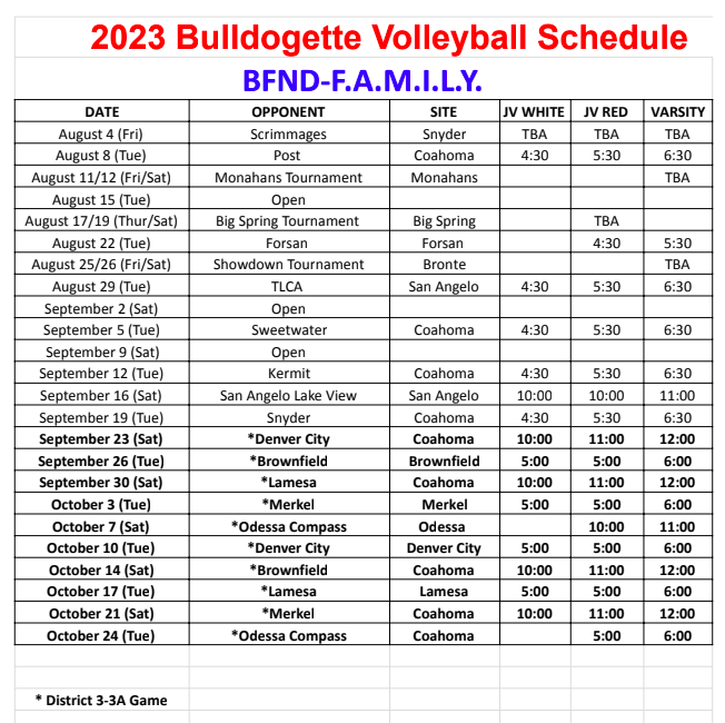 2023 HS Volleyball schedule