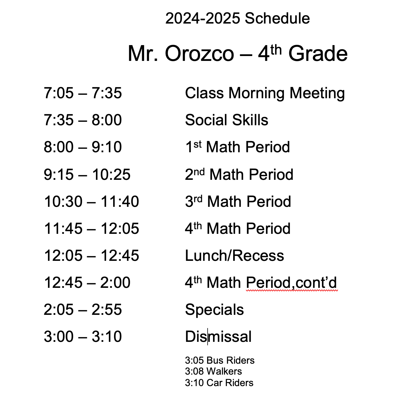 Schedule 2024-2025