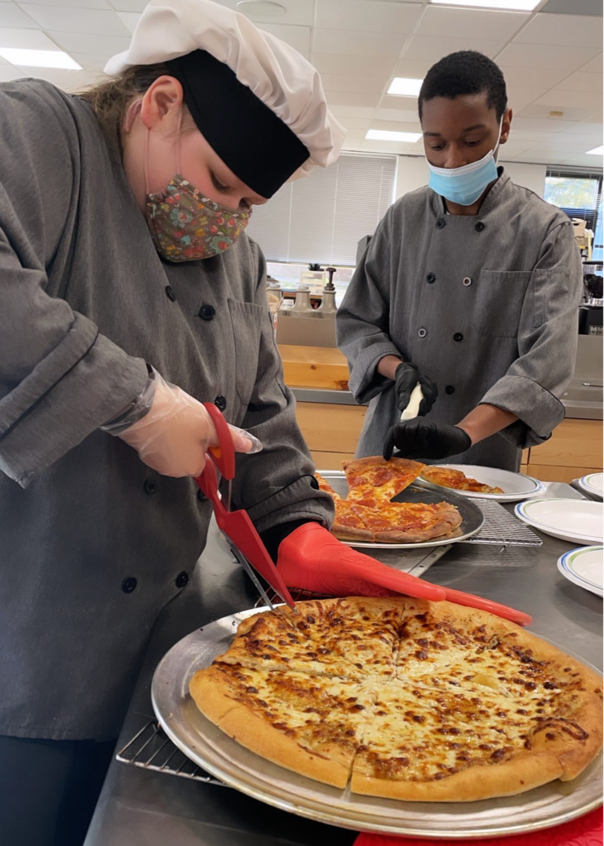 Food Service student making food