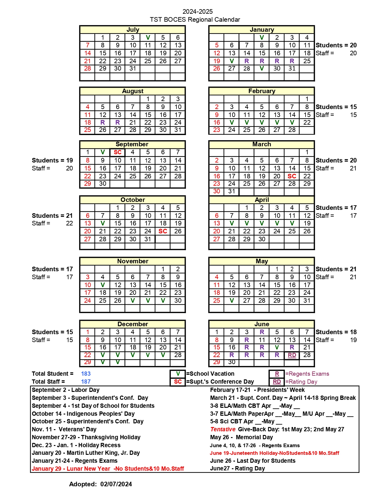Calendar TST BOCES