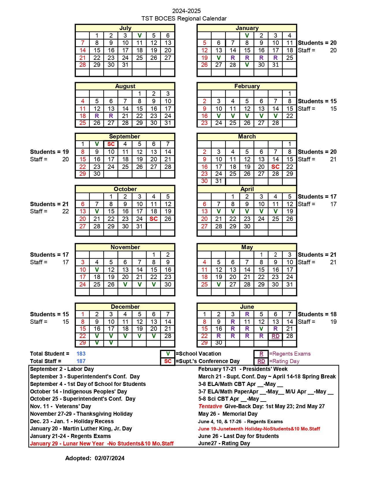 Calendar | TST BOCES