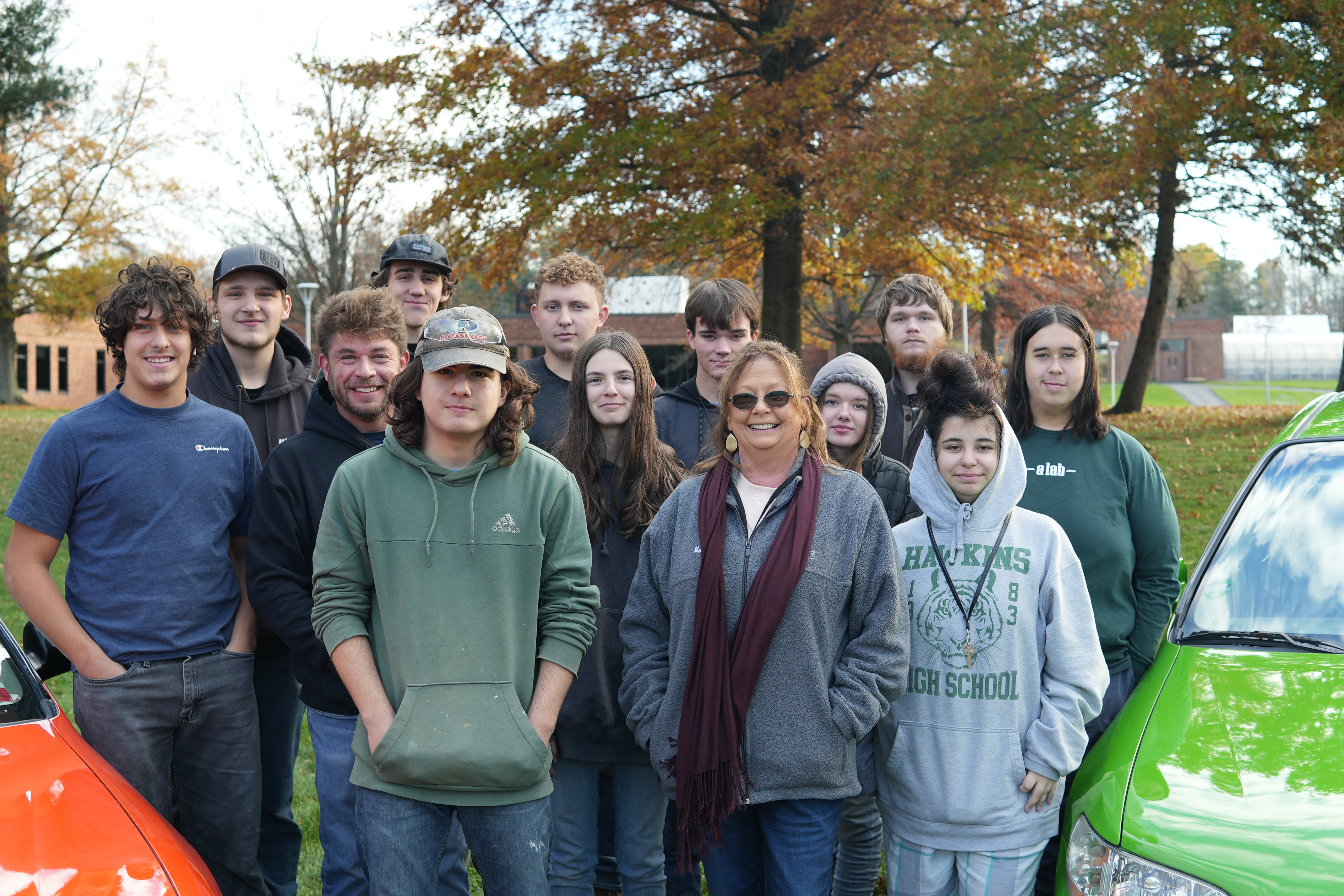 auto body students with teacher