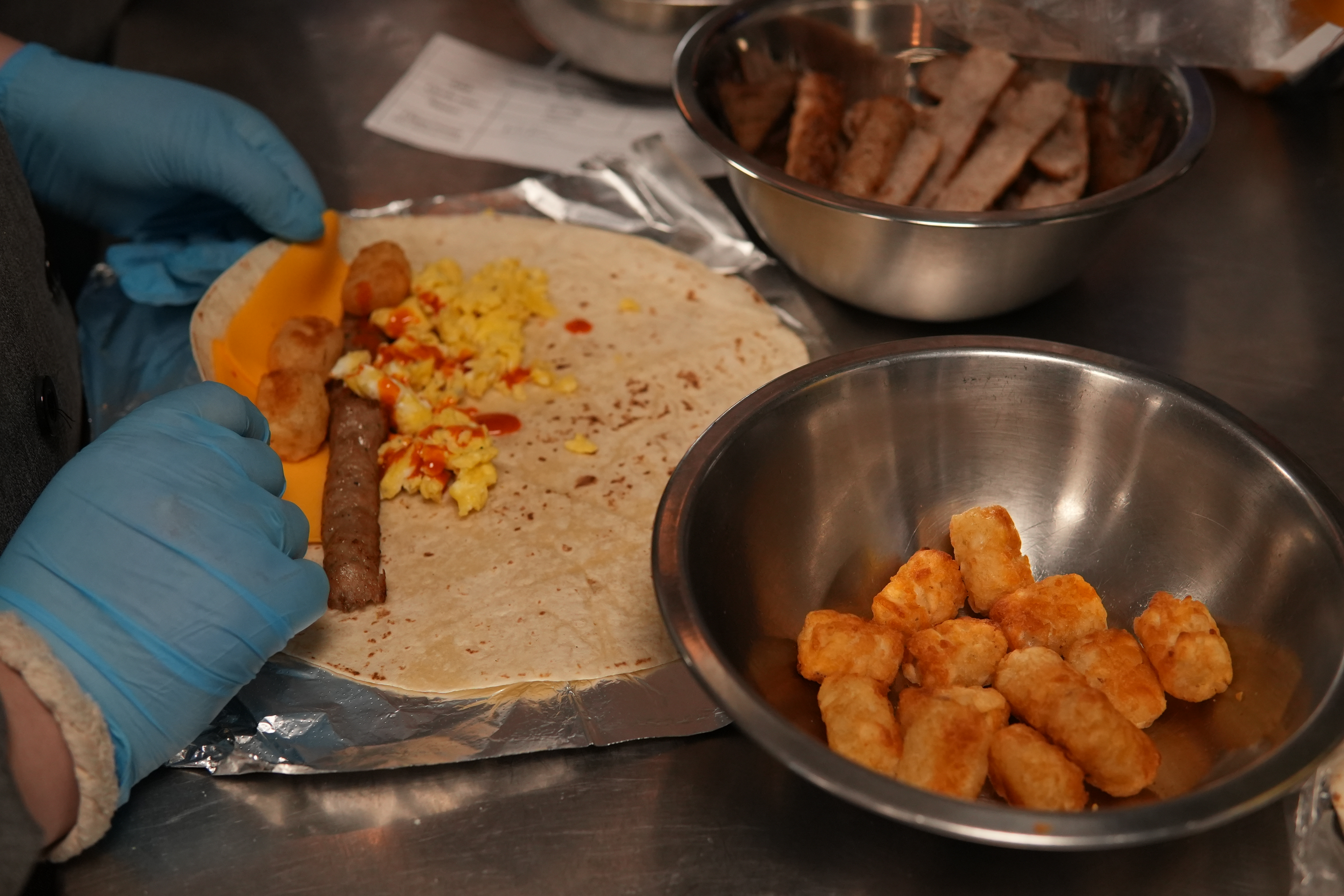 Food Service student making food