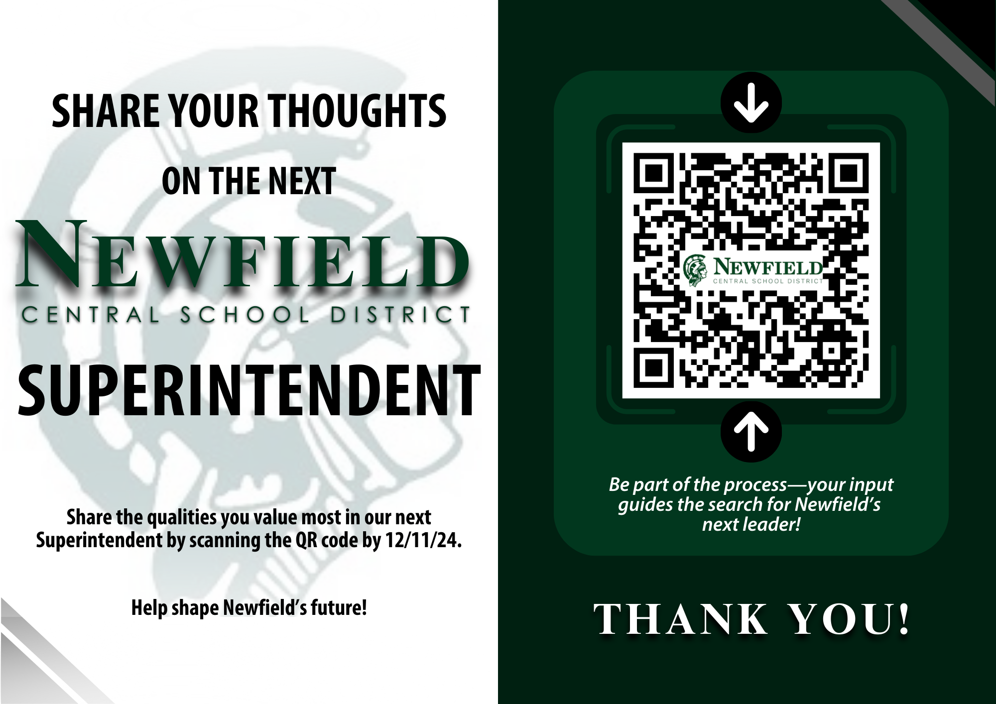 Share your thoughts on the next Newfield central school district Superintendent - Share the qualities you value most in our next superintendent by scanning the qr code by 12/11/24