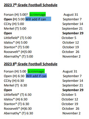 JH Football Schedules