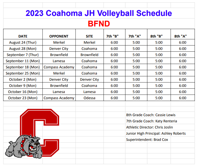 JH Volleyball Schedule