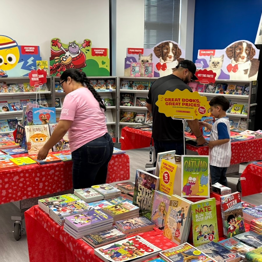 parents and students shopping at the book fair