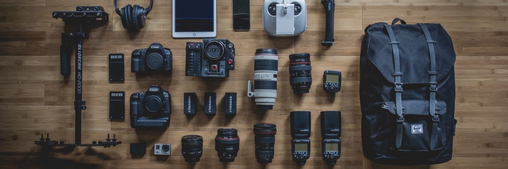 layout of camera bag all camera equipment layed out into organized grid