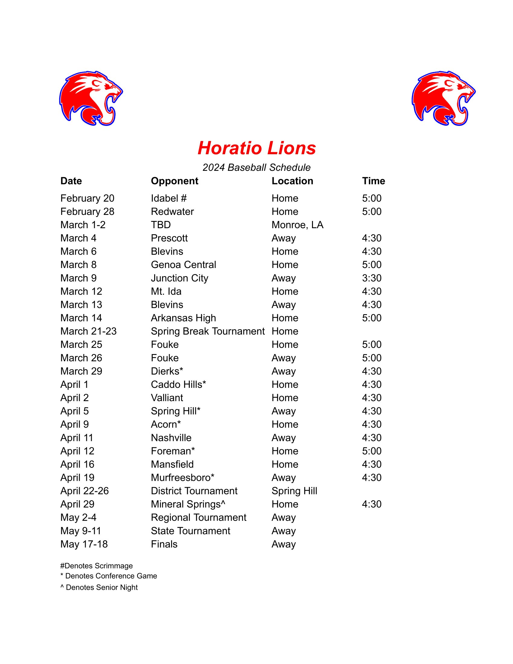 Baseball Horatio Public Schools
