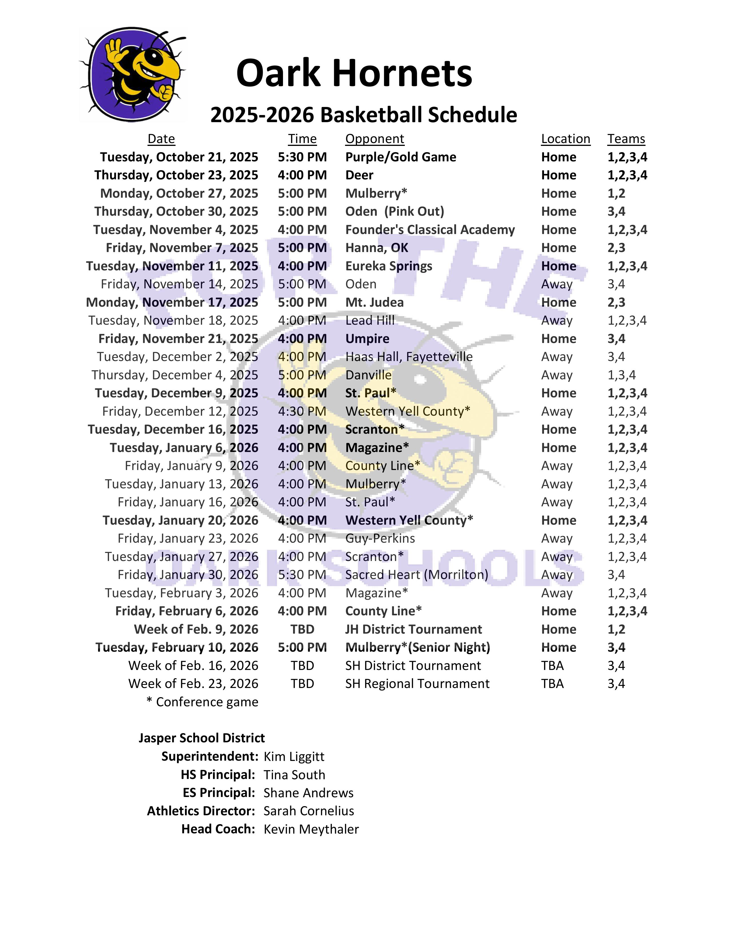 Oark Basketball Schedule 2025-2026