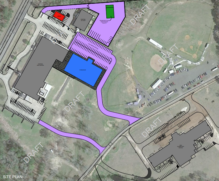 map showing proposed new pavement for parking spaces