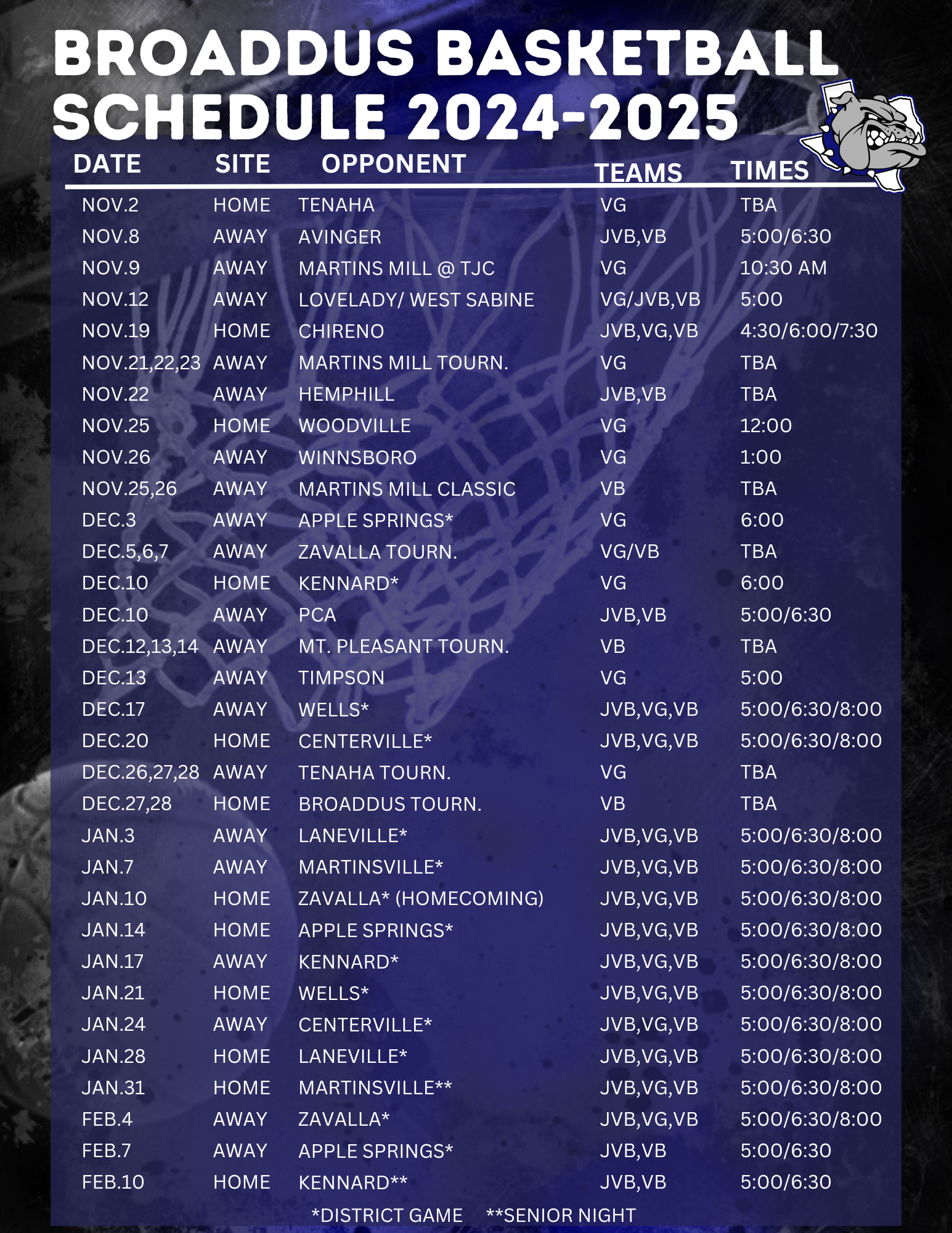 HS Basketball Schedule