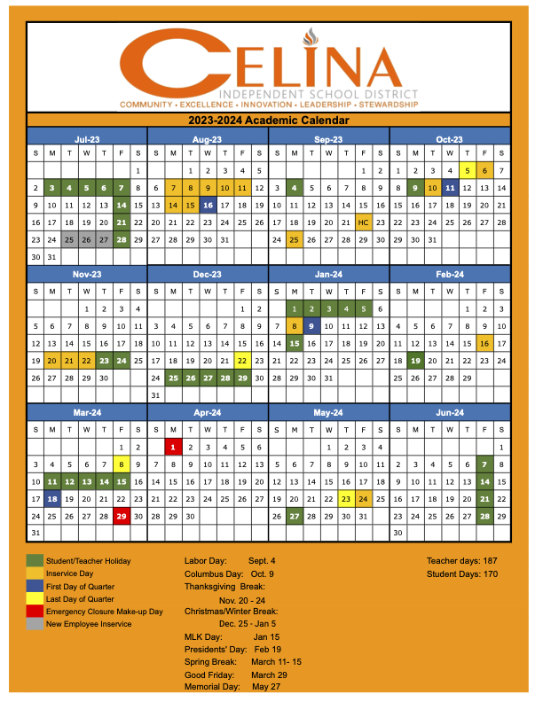 Calendar Celina ISD