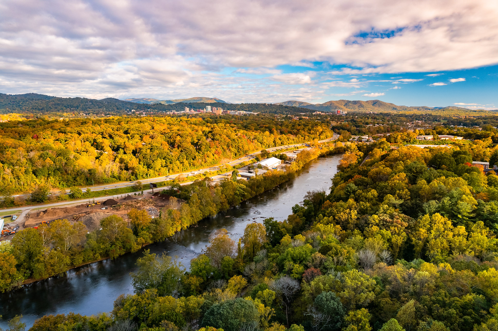 Fall colors over Asheville and the French Broad Rievr.