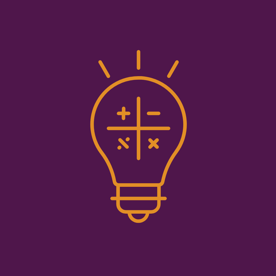light bulb with addition, subtraction, multiplication, and division 