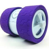Picture of bar shaped robot with purple wheels