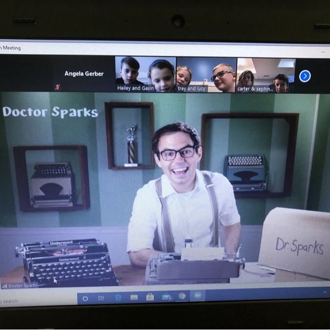 Elementary students on Zoom watching Doctor Sparks