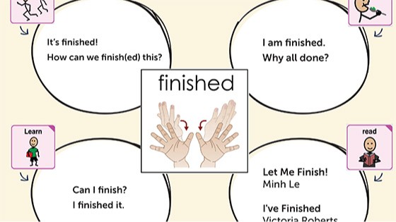 Graphic that shows a preview of the link to quick phrases using the word "finish"