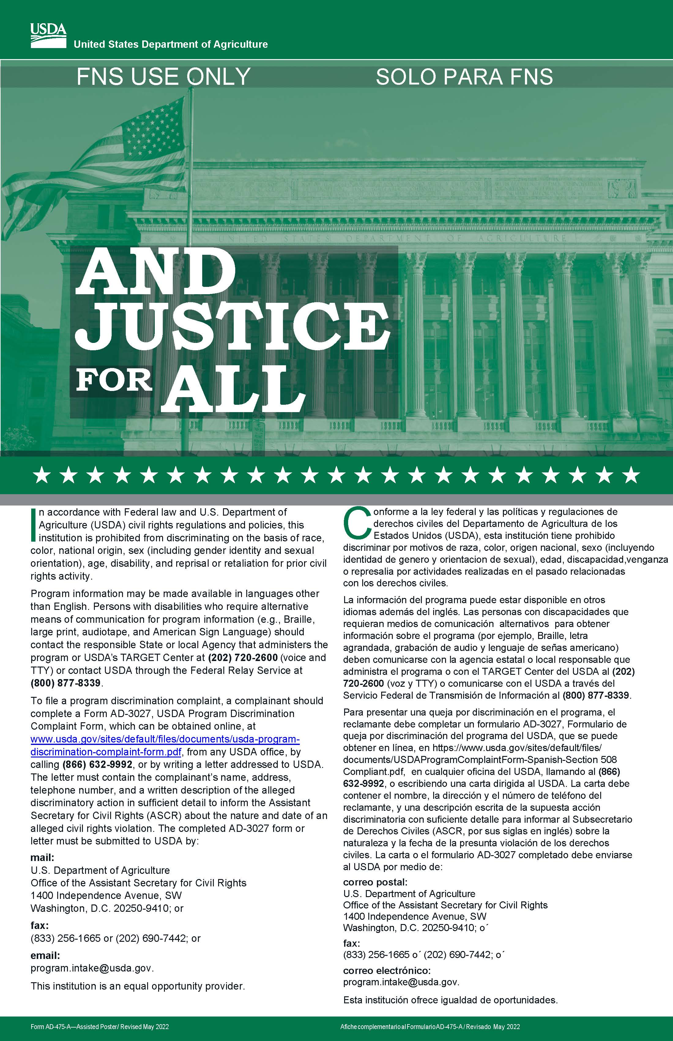 USDA And Justice For All Poster - Child Nutrition Version